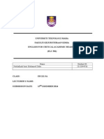 Universiti Teknologi Mara Fakulti Kejuruteraan Kimia English For Critical Academic Reading (ELC 501)