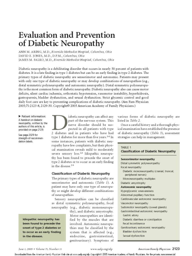 Evaluation and Prevention of Diabetic Neuropathy | PDF | Peripheral ...
