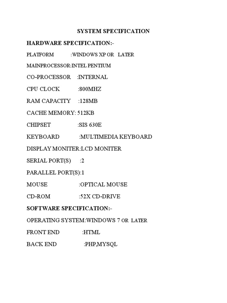 Windows Hardware & Software Specs | PDF | Computers