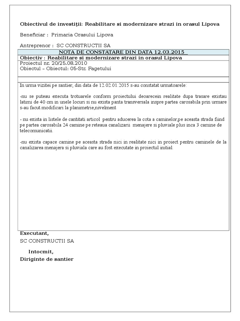 Nota de Constatare NR 03 Fagetului | PDF
