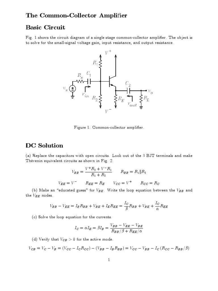 The CommonCollector Amplifier Basic Circuit + 2 1 1 2 BB 1 2 EE E CC
