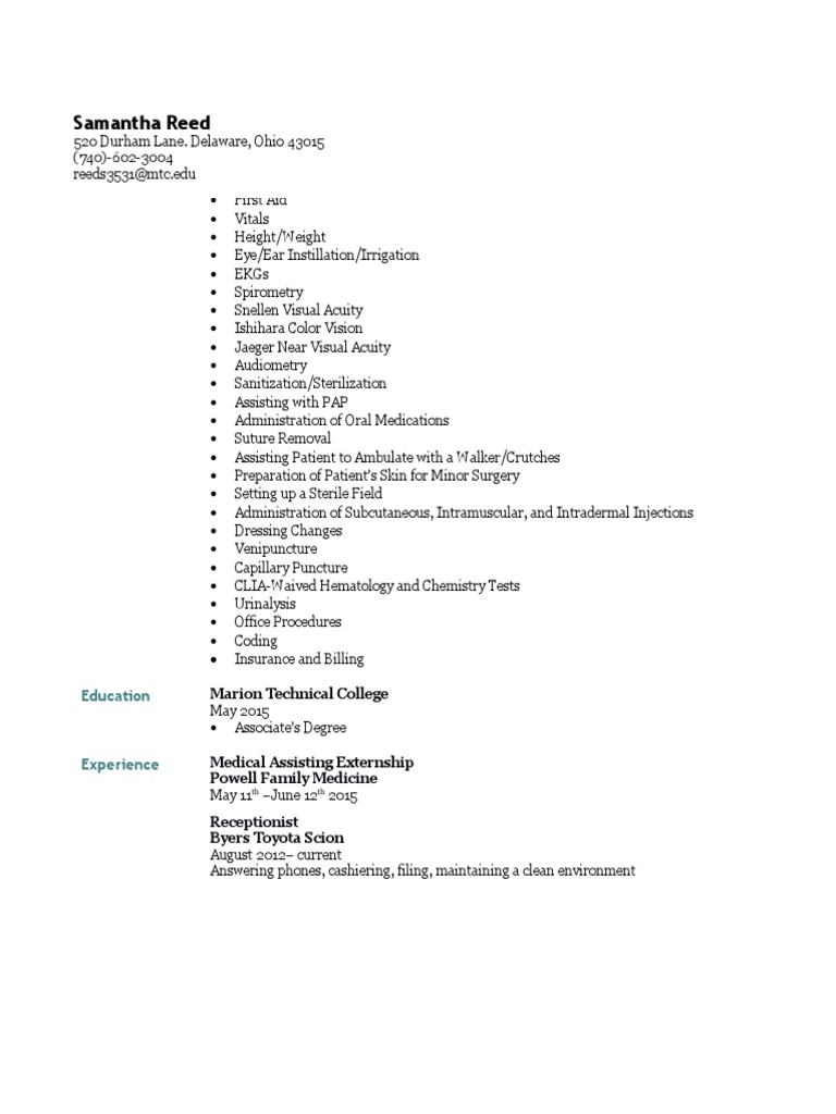 Medical Assistant Skills & Experience | PDF