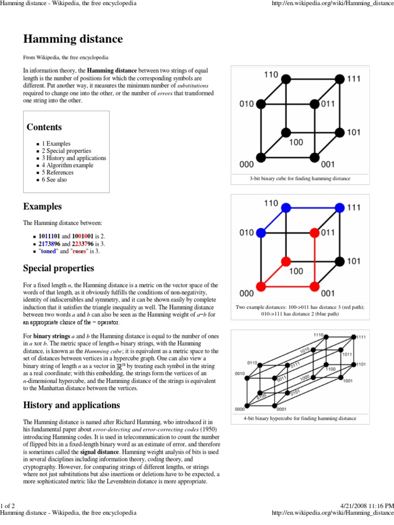 hamming distance - wikipedia | Algorithms | Geometry