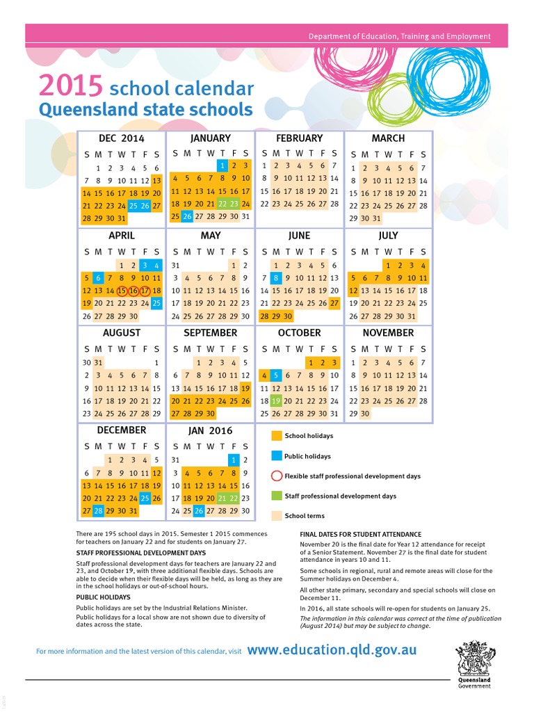 School Calendar: Queensland State Schools | PDF | Schools | Learning, image size:768x1024