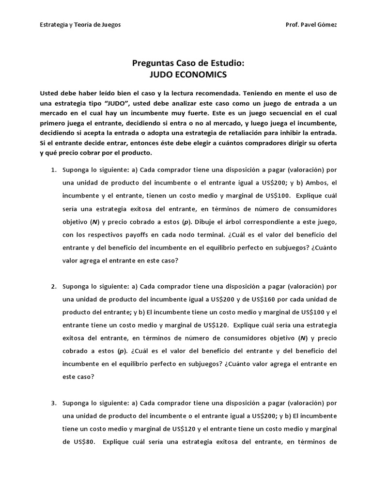 Preguntas Caso Judo Economics PDF Producto (Negocio) Precios