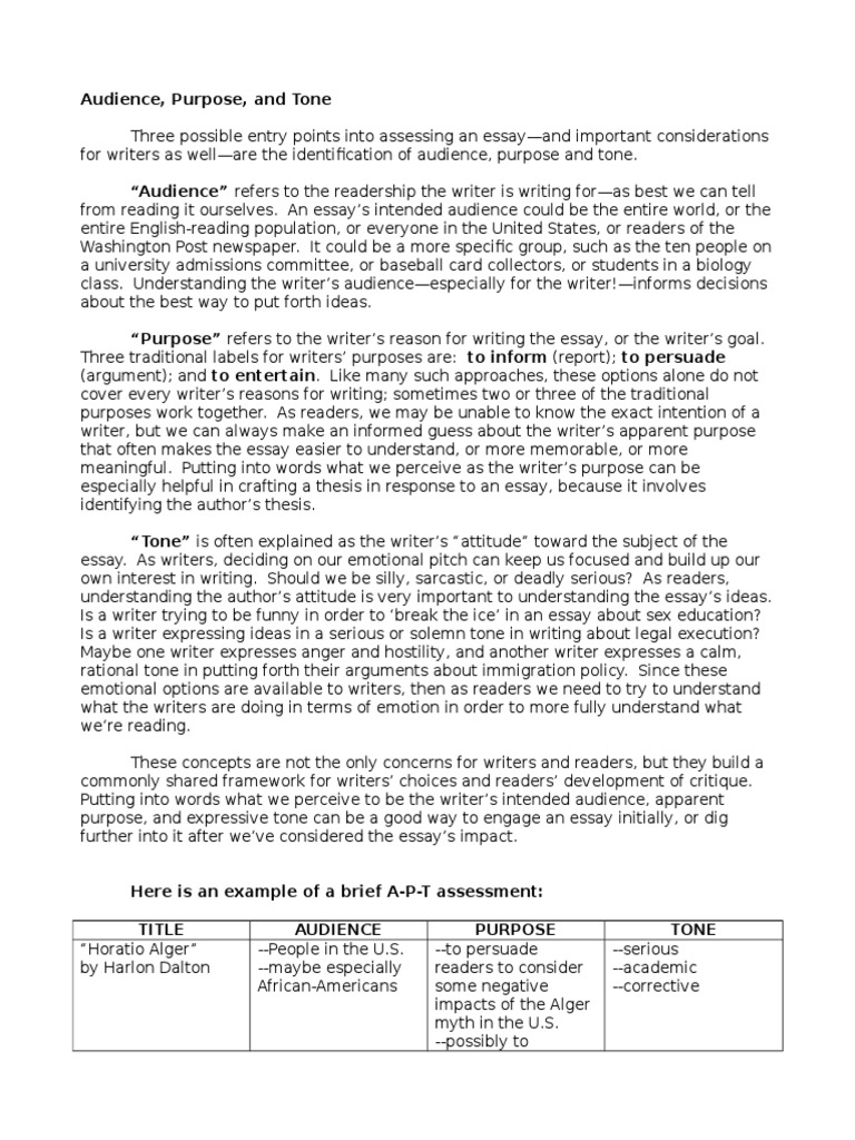 Audience Tone Purpose Pdf Audience Essays