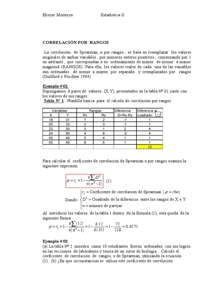 Correlacion Por Rangos Spearman | PDF | Coeficiente de correlación de ...