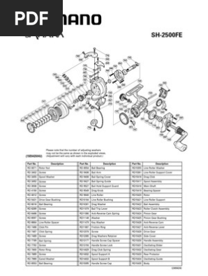 parts list for shimano sedona 2500 fe reel Shimano Sedona 2500FE Parts Diagram | PDF