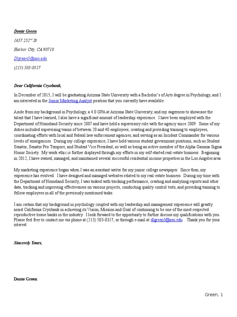 Assignment 1 - Cover Letter | PDF
