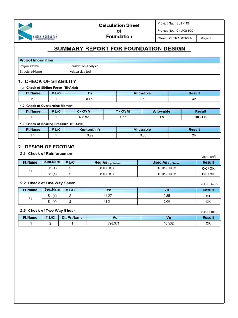 Foundation Design Stability Report | PDF | Technology & Engineering