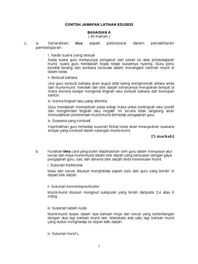 Contoh Jawapan Latihan Edu3033