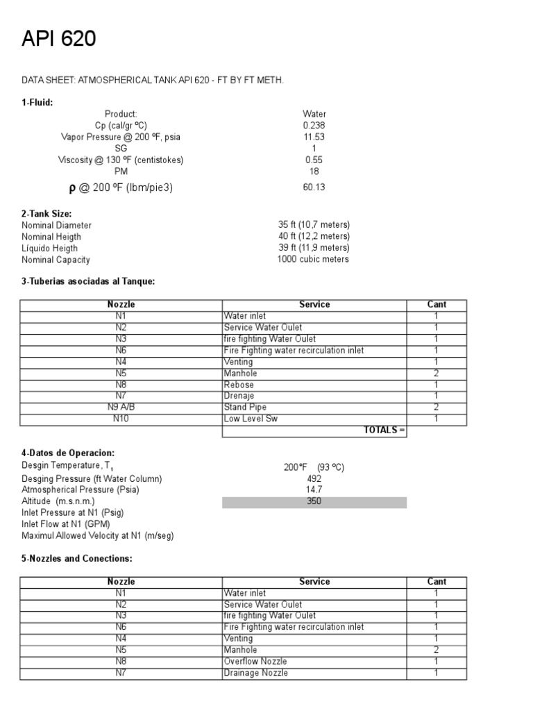 API 620 Tank Calculations | PDF | Units Of Measurement | Quantity