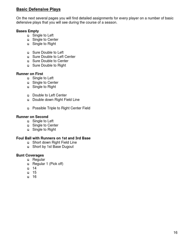 Basic Defensive Plays Bases Empty PDF Baseball Field Team Sports