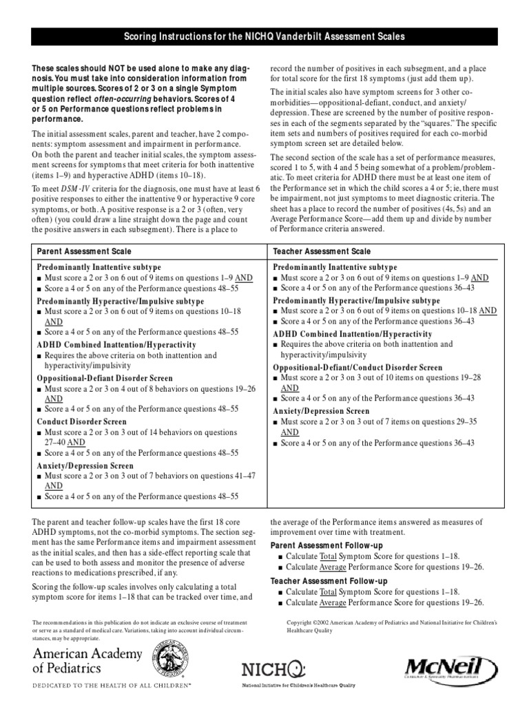 ADHD Scoring Instructions | PDF