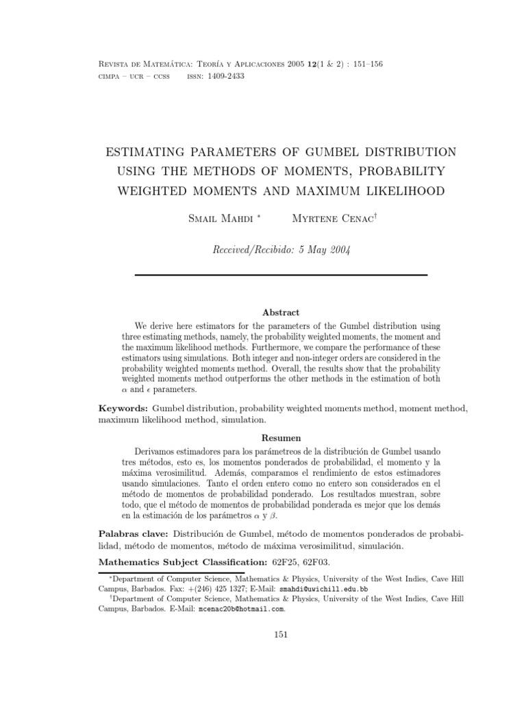 Gumbel Distribution Parameter Estimation | PDF | Estimation Theory ...