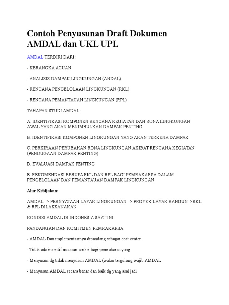 Contoh Penyusunan Draft Dokumen Amdal Dan Ukl Upl