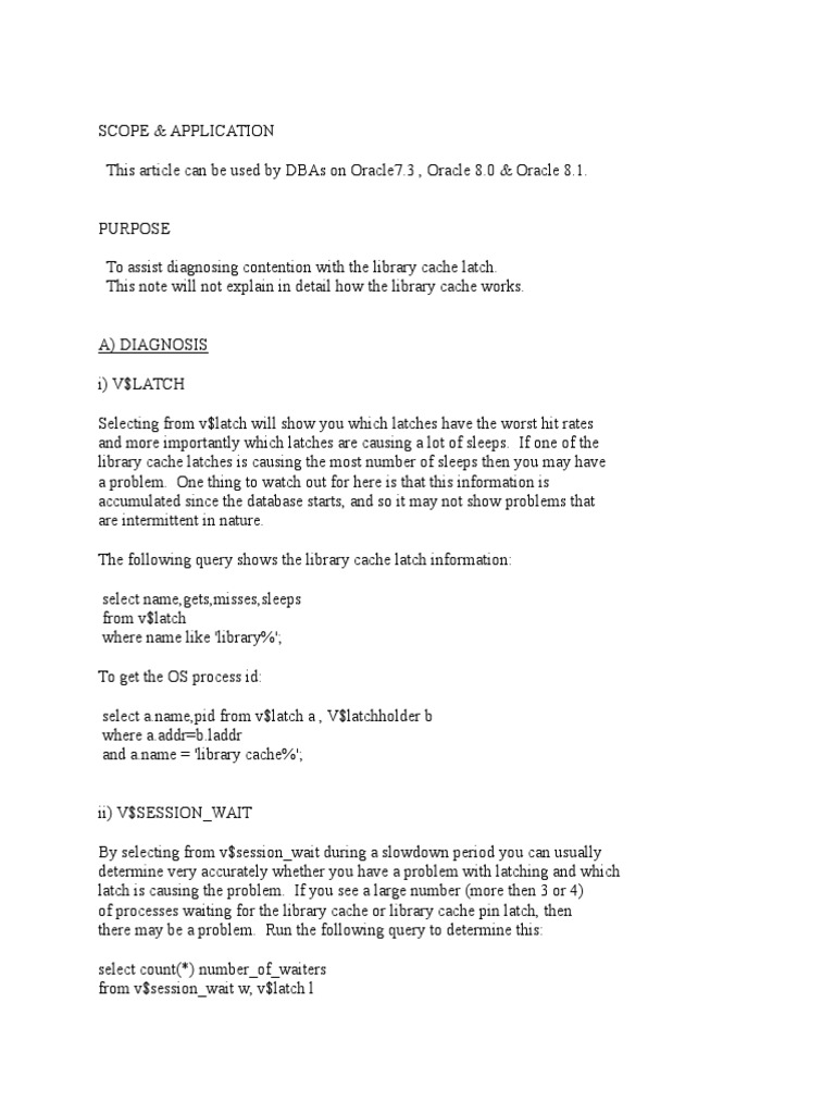Tuning Library Cache Latch Contention PDF Oracle Database Library