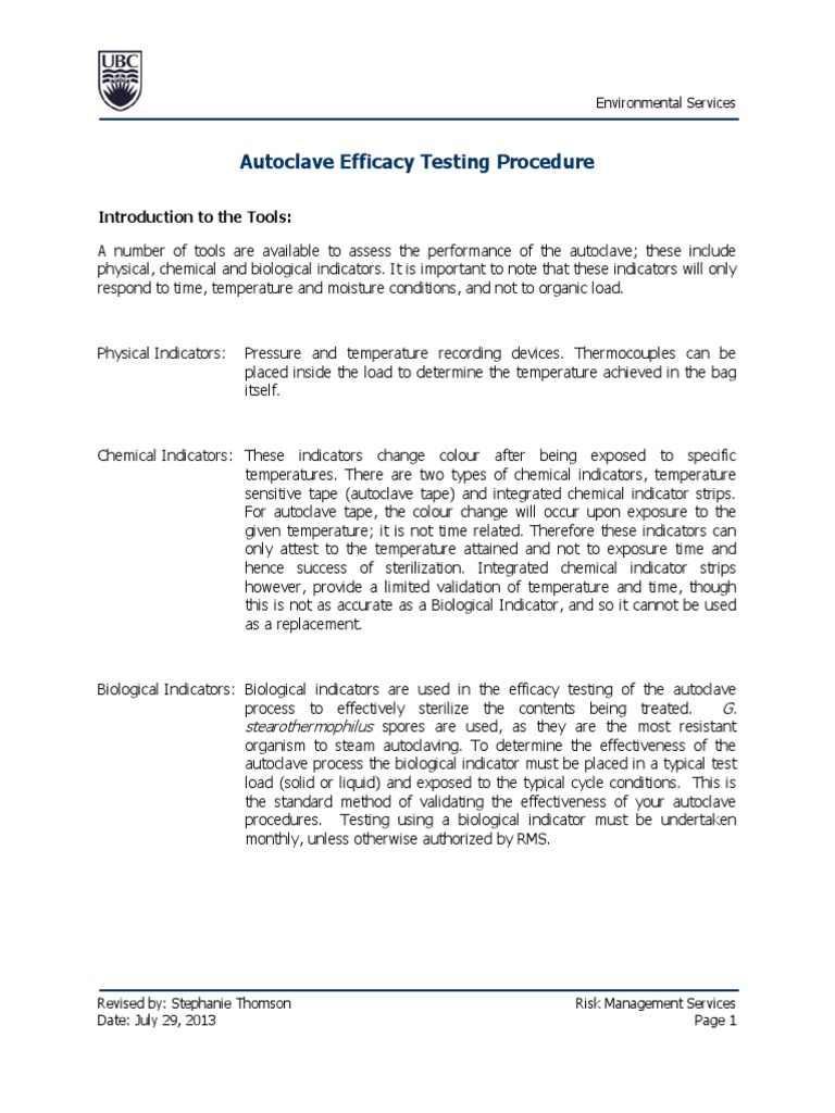 AUTOCLAVE EFFICACY TESTING PROCEDURE_0.pdf Sterilization