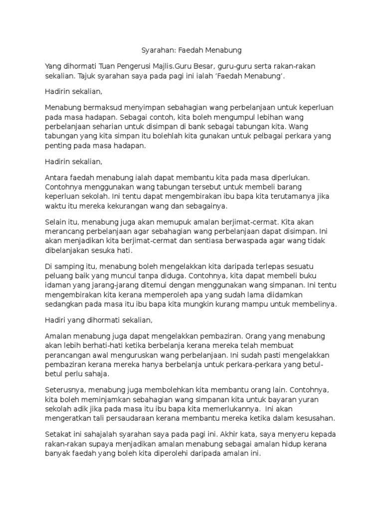 Syarahan Faedah Menabung Upsr Pdf