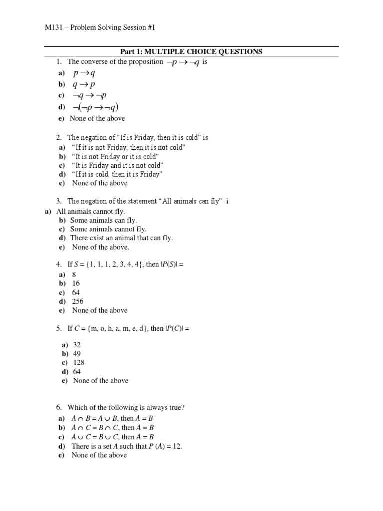 Discrete Math Problem Solving Session | PDF | Logic | Mathematical Logic