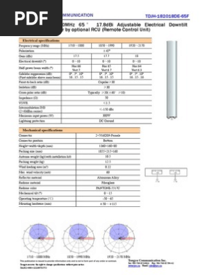 Antenna Specifications Gsm Tdjh 1018de 65f Dcs