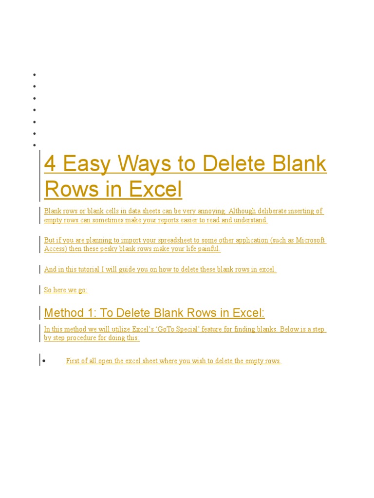 4 Easy Ways To Delete Blank Rows in Excel | PDF | Microsoft Excel ...