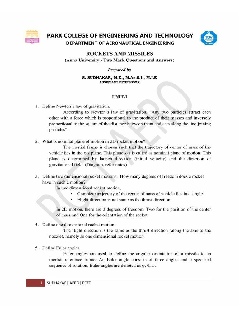 Rockets and Missiles Questions Answers PDF