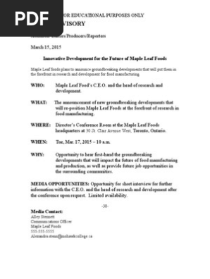 media advisory maple leaf