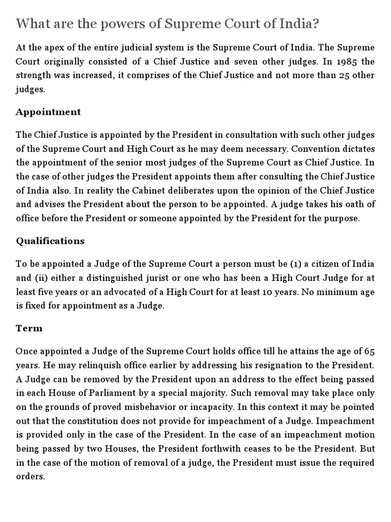 Powers of the Supreme Court of India | PDF | Supreme Courts | Supreme ...