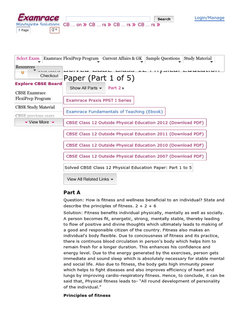 Solved Cbse Class 12 Physical Education Paper Part 1 Of 5