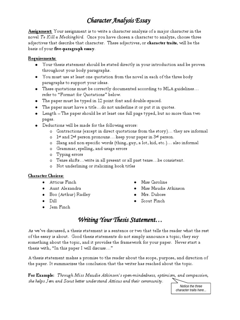 Character Analysis Essay | PDF | To Kill A Mockingbird | Style (Fiction)