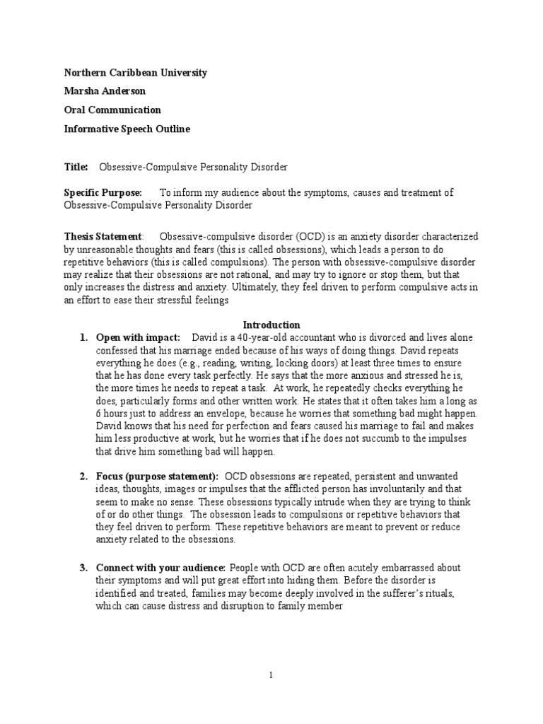 Informative Speech Outline | Obsessive–Compulsive Disorder | Anxiety ...