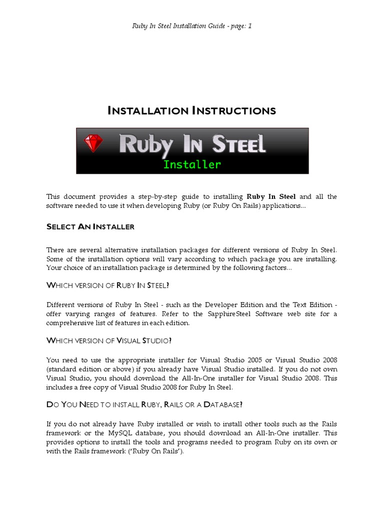 Ruby In Steel Installation Guide | PDF | Installation (Computer ...