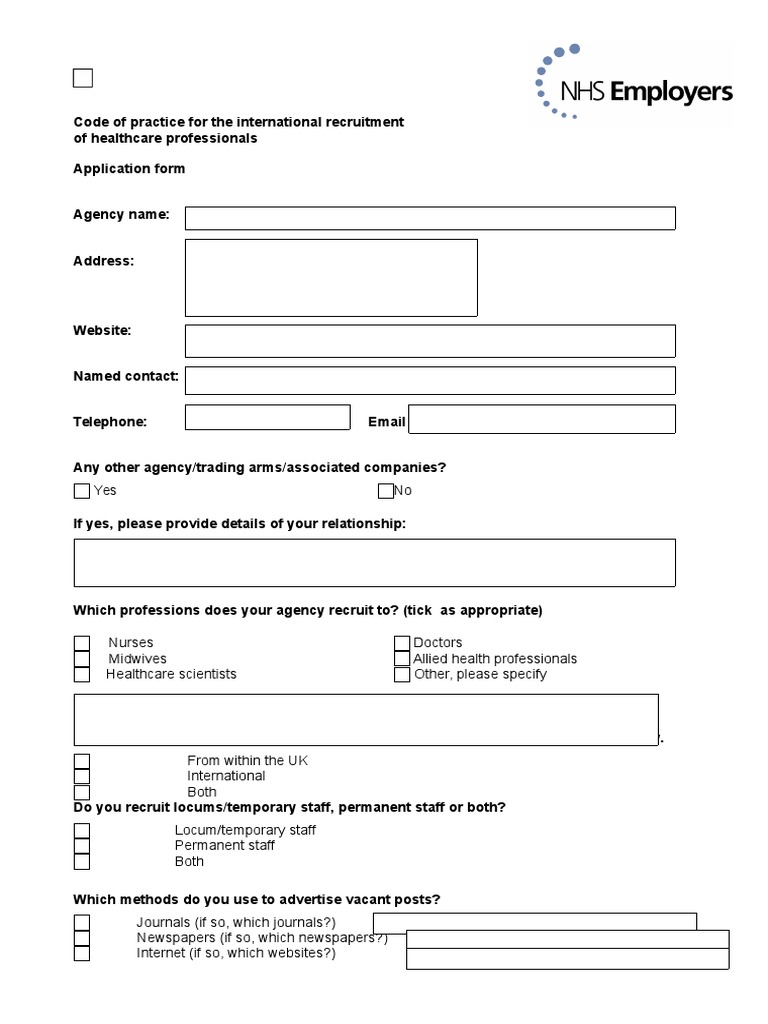 Application Form Recruitment Agency List | PDF | Health 