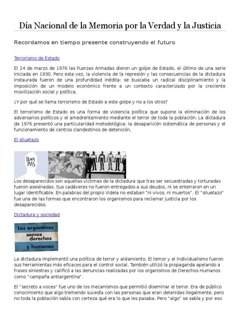 Día Nacional de La Memoria Por La Verdad y La Justicia | PDF | Abusos ...
