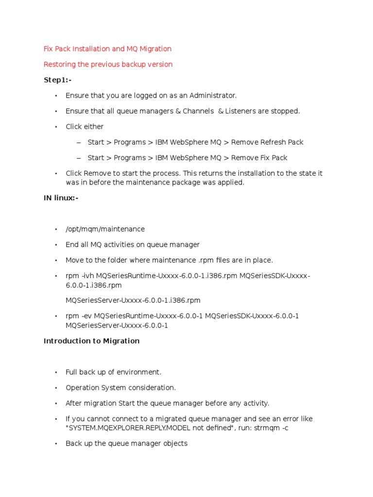 MQ Migration and Fix Pack Guide | PDF