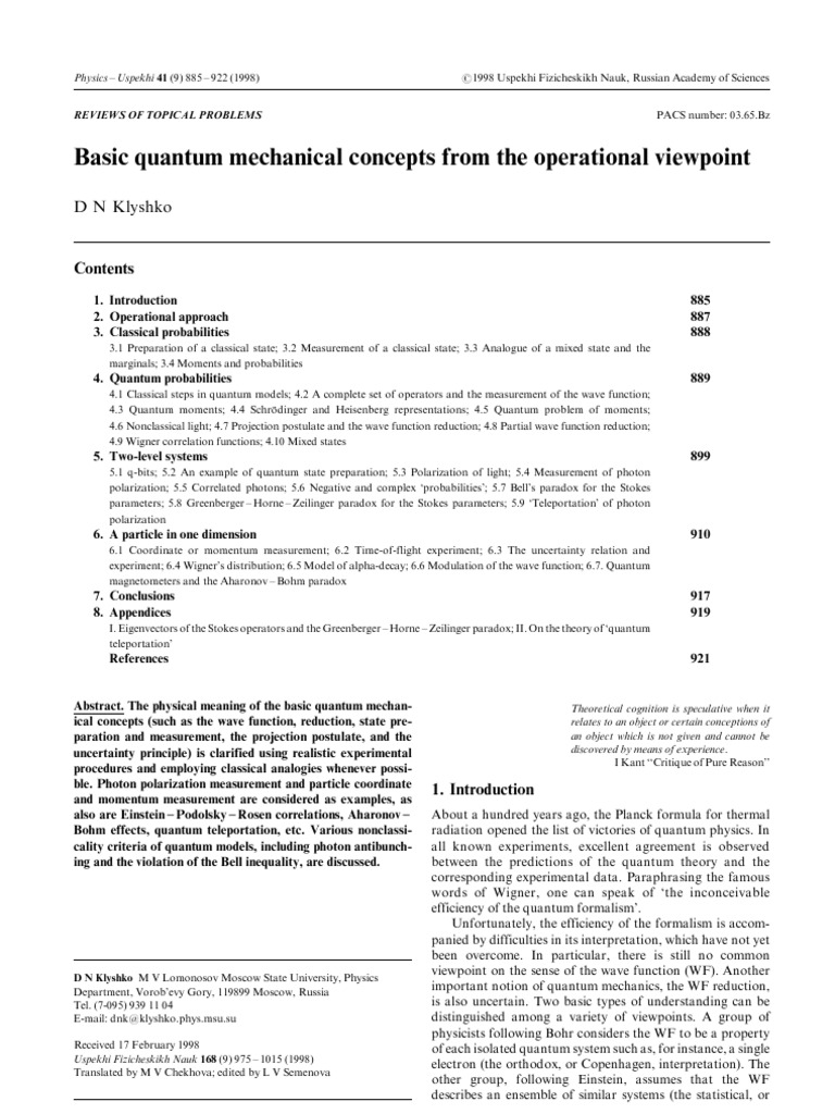 Basic Quantum Mechanical Concepts | PDF | Quantum Mechanics ...