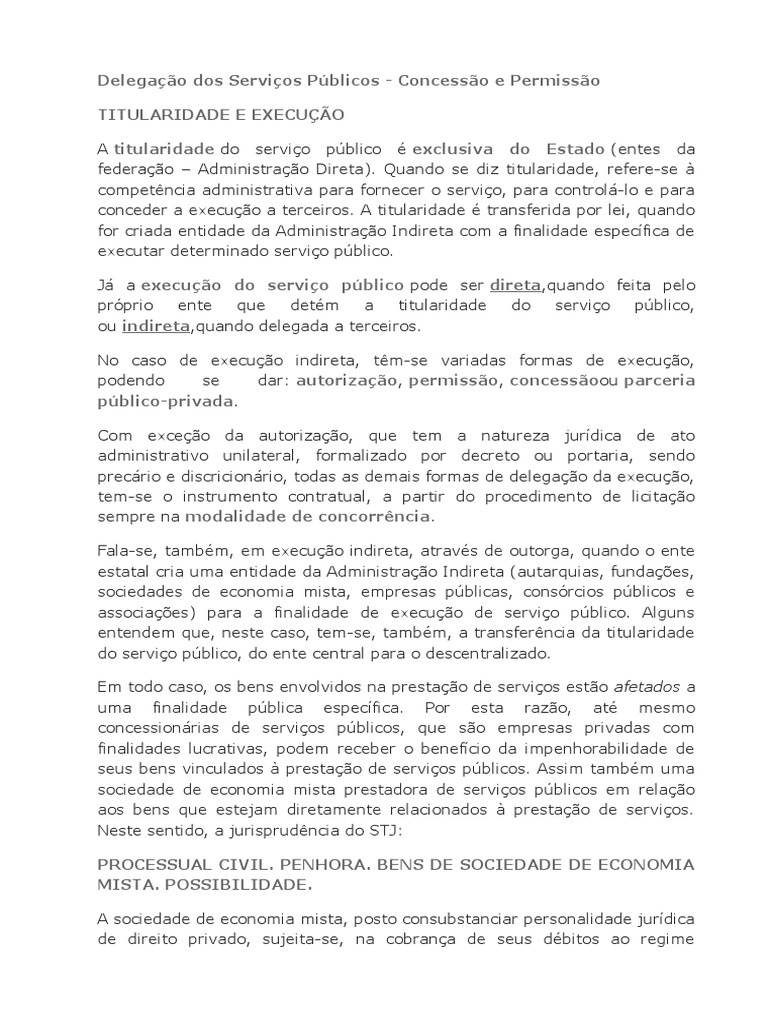 Concessão e Permissão de Serviços Públicos | PDF | Serviços públicos ...