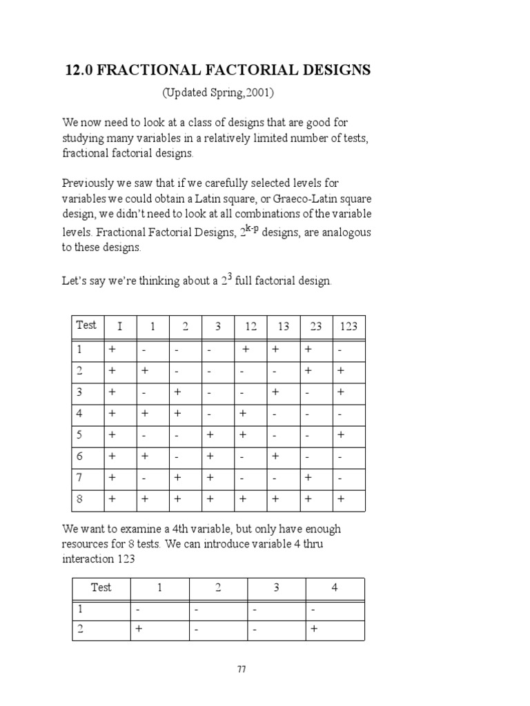 Fractional Factorial Designs Confounding Matrix (Mathematics)