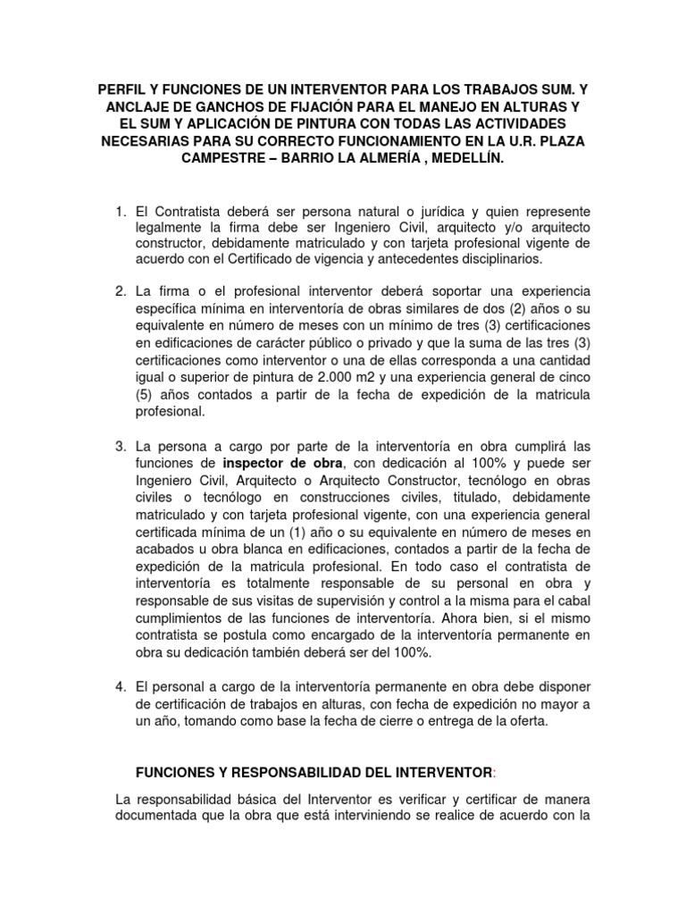 Funciones del Interventor en Obras SUM | PDF | Arquitecto | Calidad ...