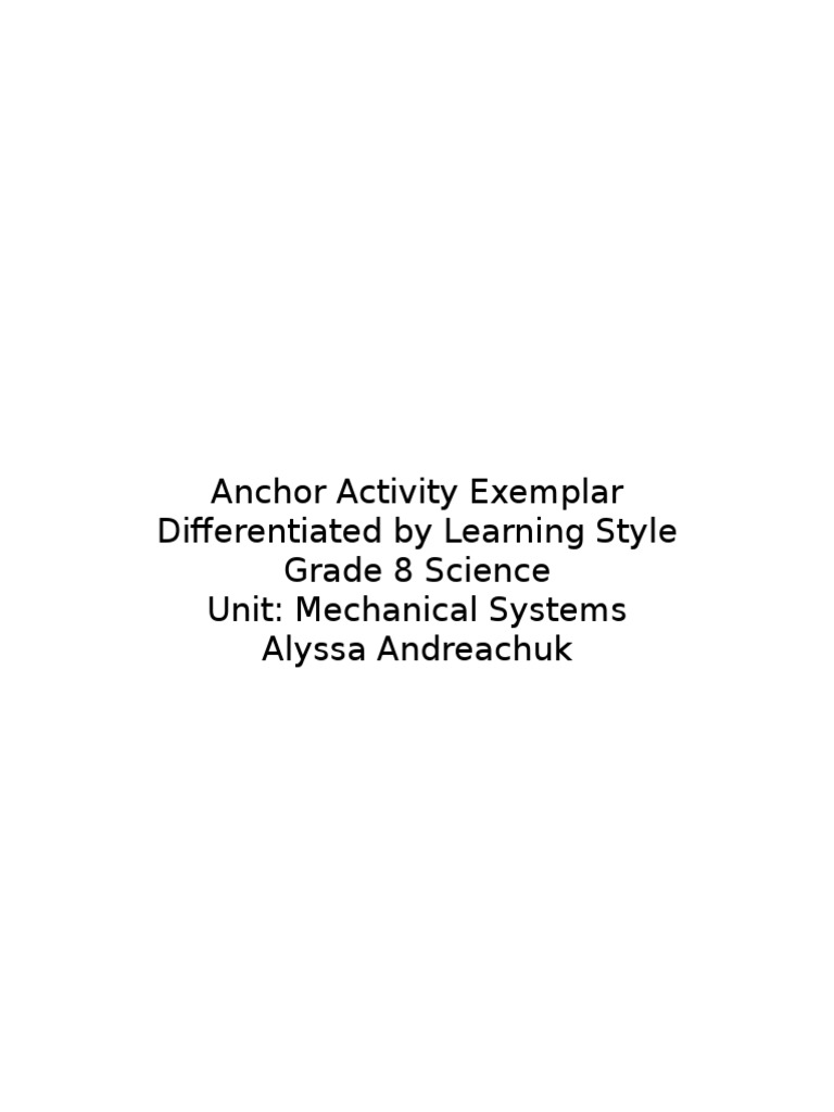 Anchor Activity Exemplar Differentiated by Learning Style Grade 8 ...