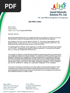 Sample Offer Letter