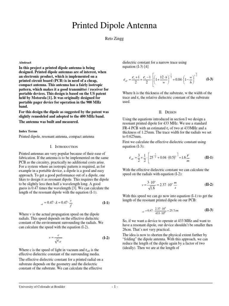 Printed Dipole Antenna Design at 433 MHz | PDF | Antenna (Radio ...