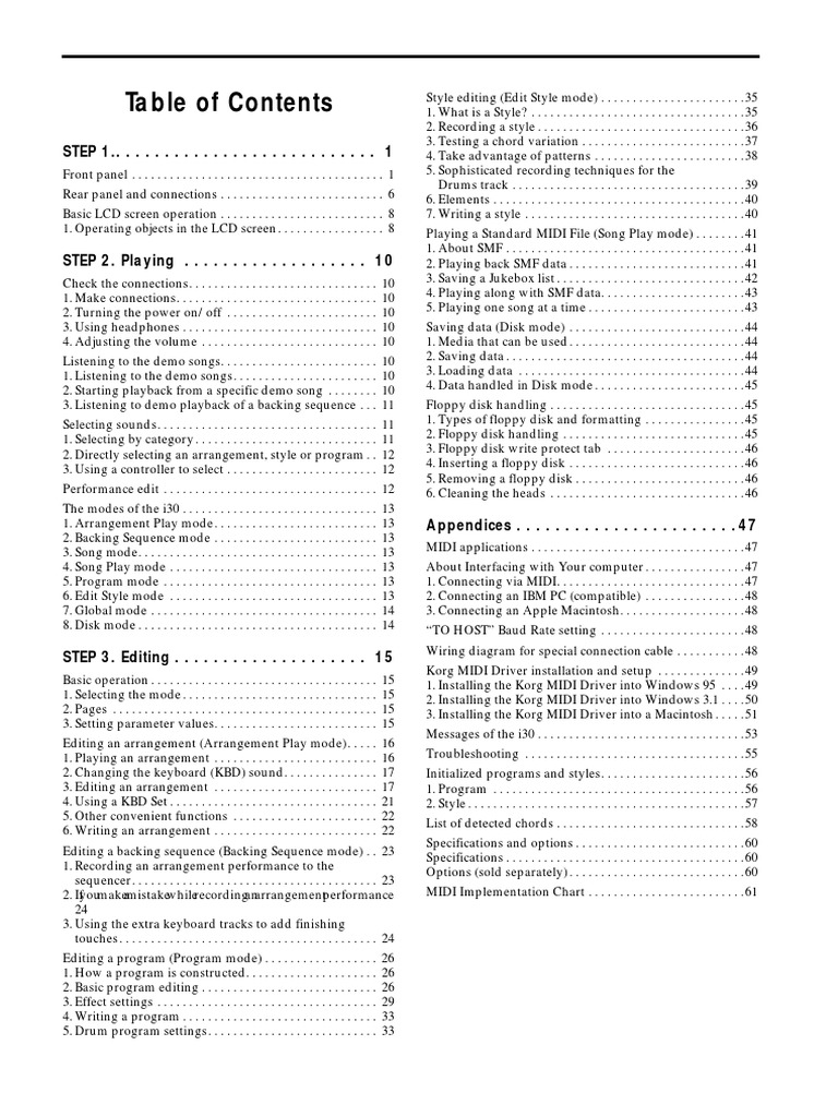 Korg I30 User Manual | PDF | Synthesizer | Electrical Connector