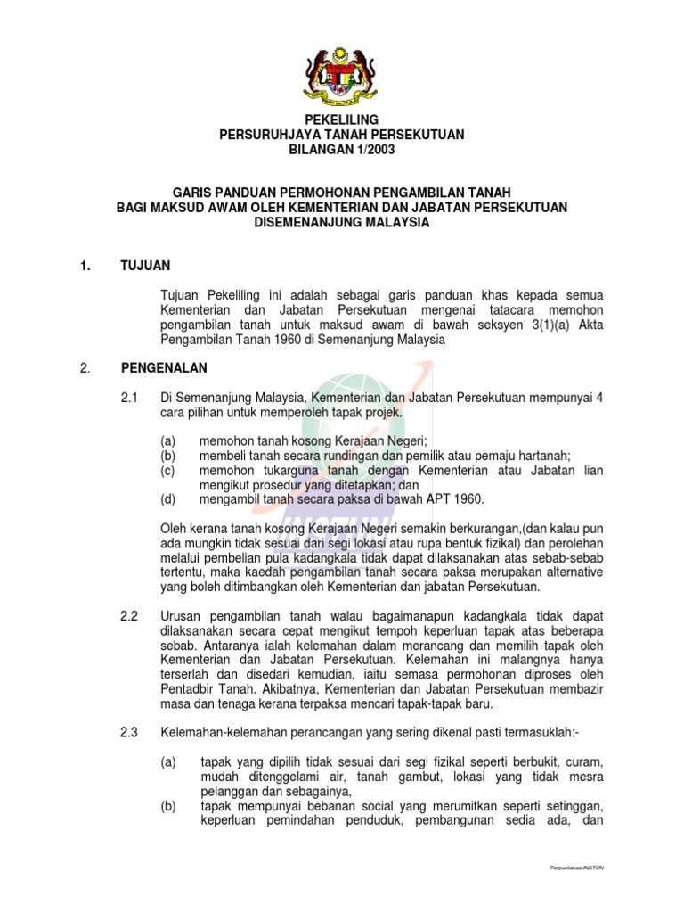 Pekeliling Ptp Pengambilan Tanah Bil 1 2003 Pdf