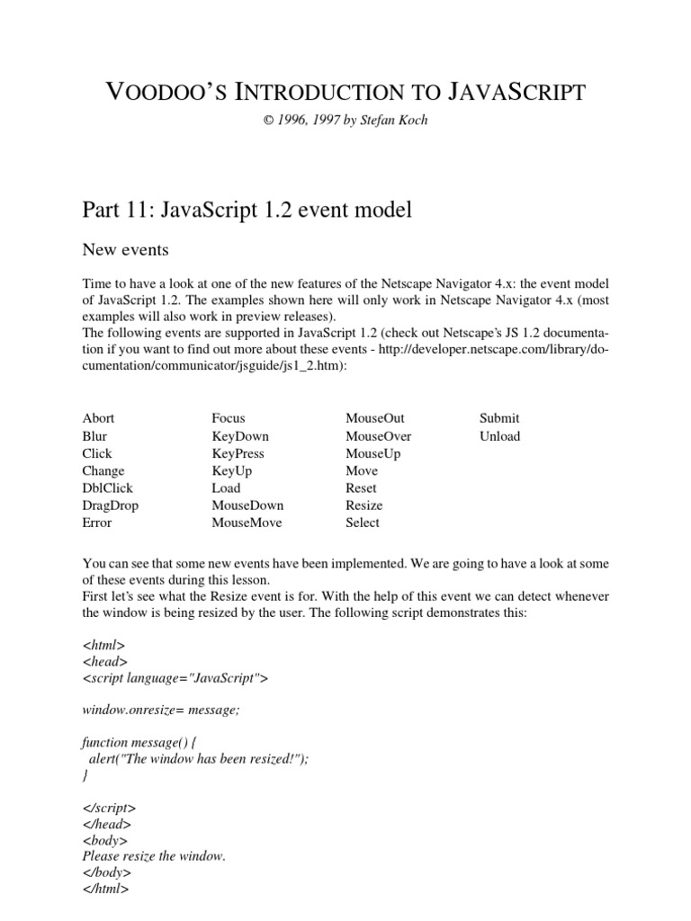 V ' I J S: Part 11: Javascript 1.2 Event Model | PDF | Java Script ...