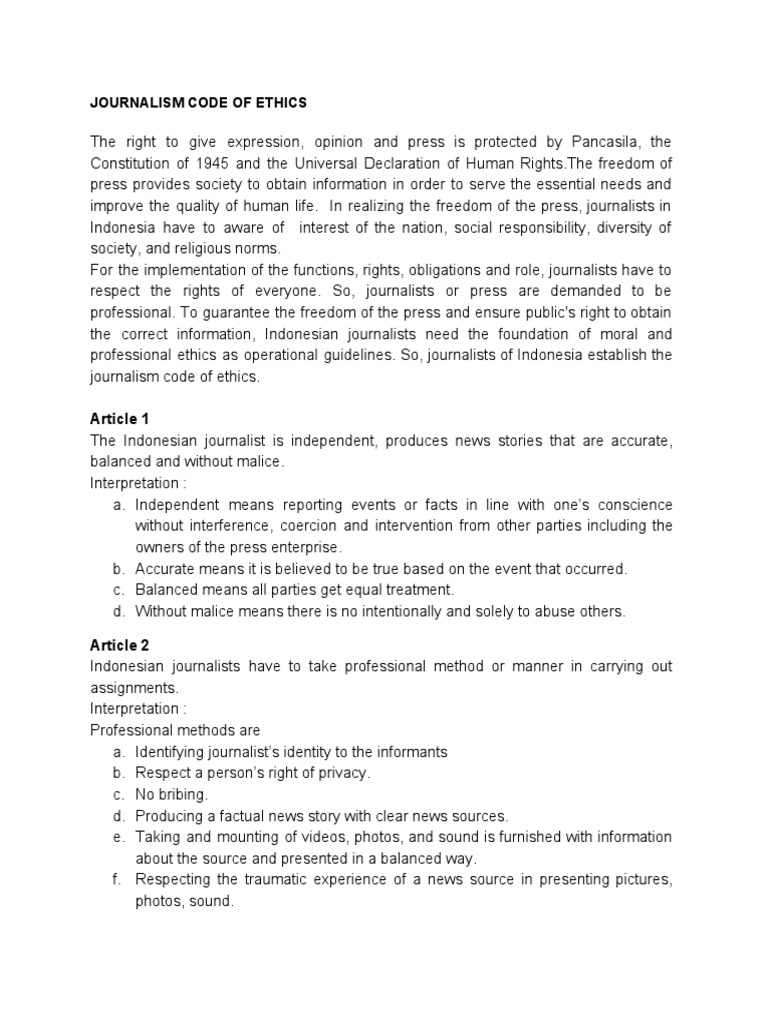 Indonesian Journalism Code of Ethics | PDF | Freedom Of The Press ...