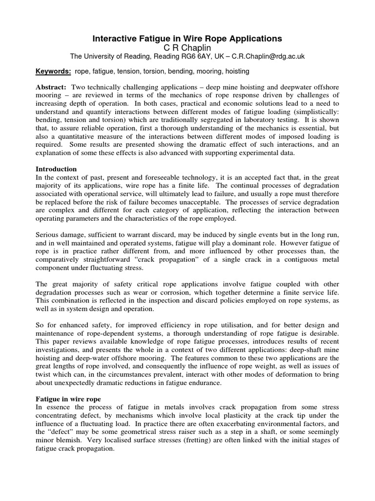 Interactive Fatigue in Wire Rope Applications | PDF | Fatigue (Material ...