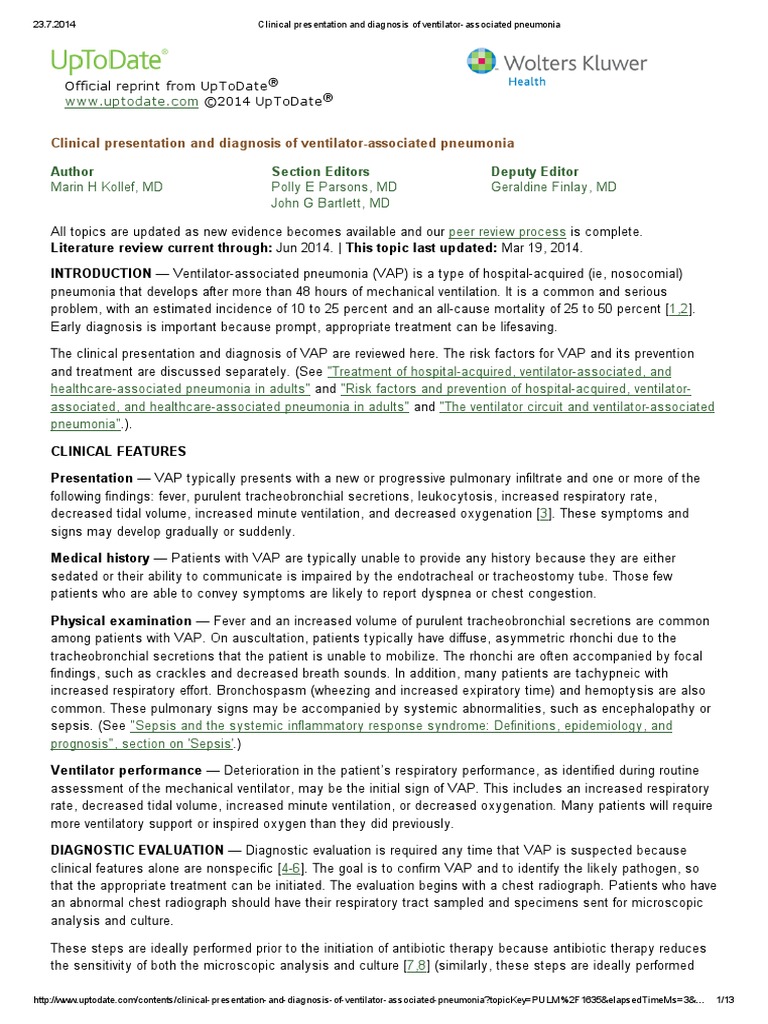 Clinical Presentation and Diagnosis of Ventilator-Associated Pneumonia ...