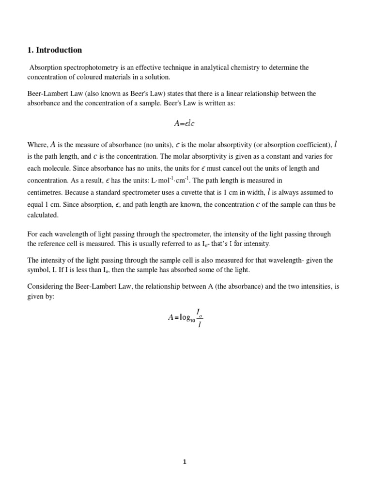 Lab Report Beer S Law PDF Absorbance Spectrophotometry